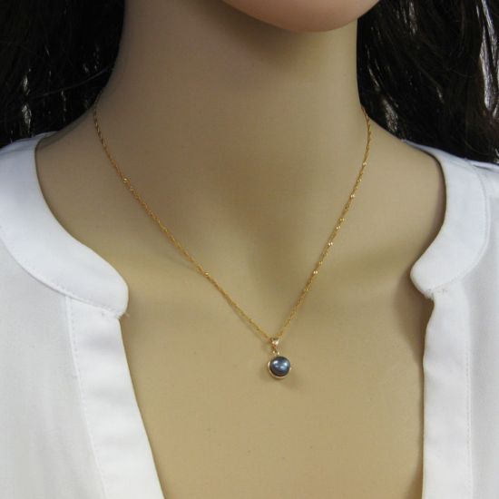 Wholesale Solid 14K Yellow Gold  Bezel Peacock Color Freshwater Pearl Necklace - 16"