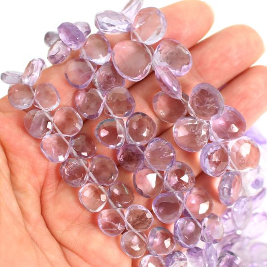 Wholesale Semiprecious Gemstone Beads -100% Genuine Pink Amethyst Gemstone Bead Faceted Heart Shape Briolette- Grade B  (sold by 8" strand )