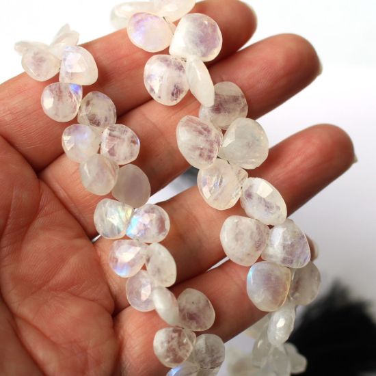 Wholesale June Birthstone-Semiprecious Gemstone Beads -100% Genuine Rainbow Moonstone Gemstone Bead Faceted Heart Shape Briolette- Grade B (sold per strand)
