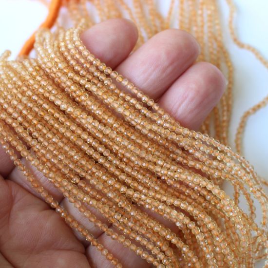 Wholesale November  Birthstone- Gemstone beads - Natural Citrine Quartz Faceted Round Beads - 2.2mm - 13 inches