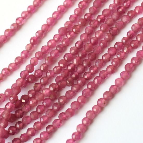 Wholesale October Birthstone- Gemstone beads - Natural Pink Tourmaline Faceted Round Beads - 2.2mm or 3mm - 13 inches