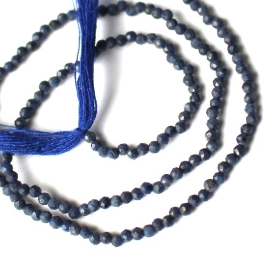 Wholesale September  Birthstone- Gemstone beads - Natural Blue Sapphire Faceted Round Beads - 2mm - 13 inches