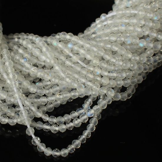 Wholesale June Birthstone- Gemstone beads - Natural Rainbow Moonstone Faceted Round Beads - 2.2mm - 13 inches