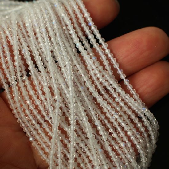 Wholesale June Birthstone- Gemstone beads - Natural Rainbow Moonstone Faceted Round Beads - 2.2mm - 13 inches