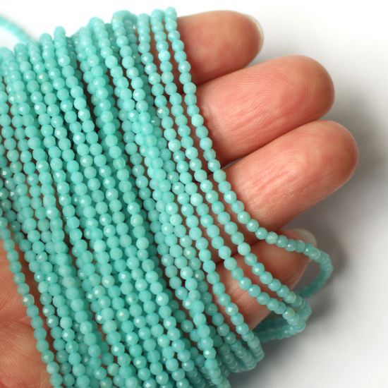 Wholesale March Birthstone- Gemstone beads - Natural Amzonite Faceted Round Beads - 2.3mm - 13 inches