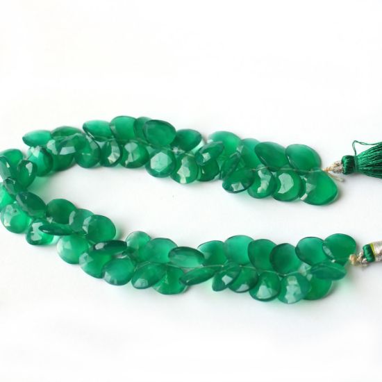 Wholesale Semiprecious Gemstone Beads -100% Genuine Green Onyx Gemstone Bead Faceted Heart Shape Briolette- Grade B- Graduated - 9 inches