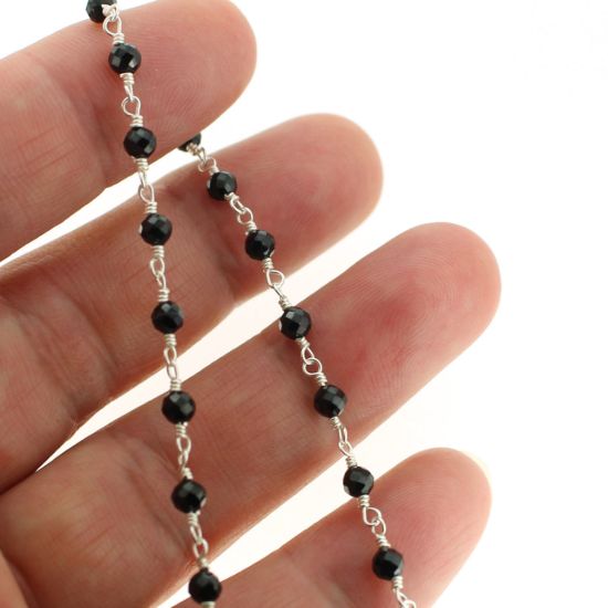 Wholesale Sterling Silver Black Spinel Rosary Chain By the Foot