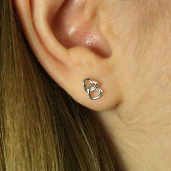Wholesale Sterling Silver Linked Hearts Earring Studs (1 pair)