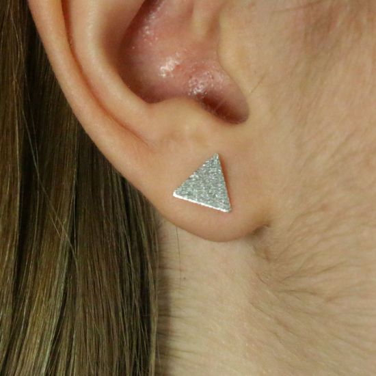 Wholesale Sterling Silver Brushed Metal Triangle Earring Studs (1 pair)