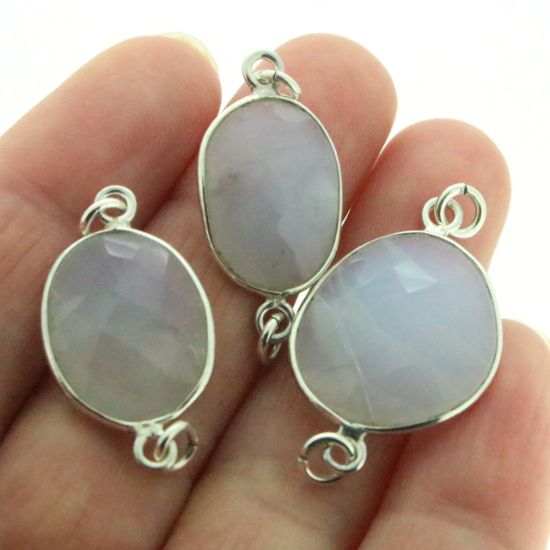 Wholesale Sterling Silver Bezel Gemstone Link - Faceted Free Form- White Chalcedony