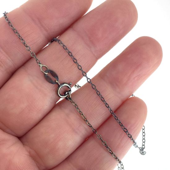 Oxidized Sterling Silver Finished Chain - From 16" - 36" Flat Oval Cable Chain