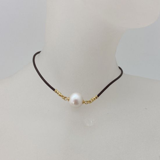 Wholesale Gold over Sterling Silver Freshwater Pearl On Leather  Necklace or Bracelet- Adjustable Length