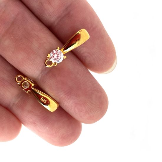 Wholesale Gold over Sterling Silver Simple Bail with CZ Stone - 16mm (1 pc)