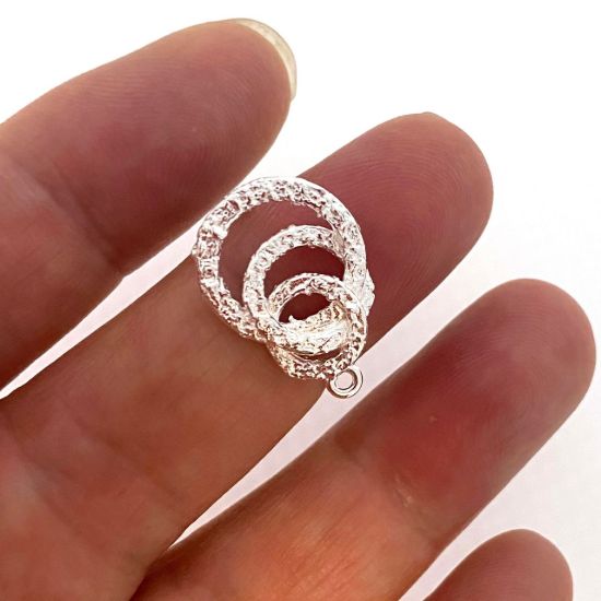 Wholesale 925 Sterling Silver Textured Interlocking Rings Earring Posts - 13mm (1 pair) 