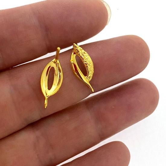 Wholesale Gold Over 925 Sterling Silver Textured Leaf Earring Posts - 16mm (1 pair) 