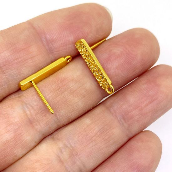 Wholesale Gold Over 925 Sterling Silver Textured Fancy Bar Earring Posts - 17mm (1 pair) 
