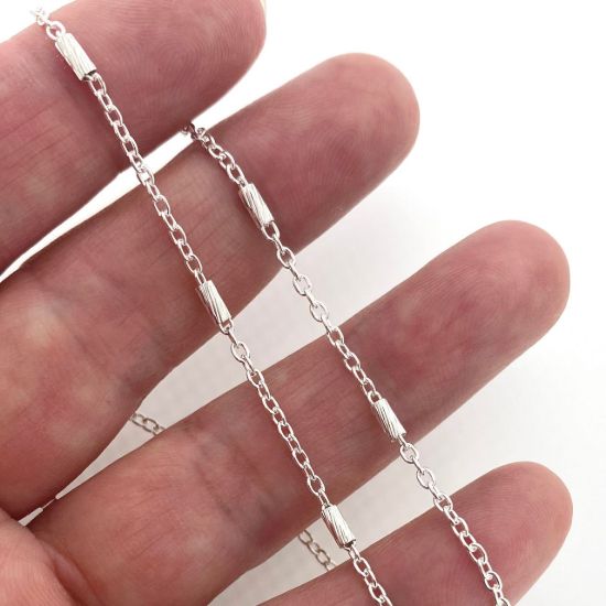 Wholesale Sterling Silver Bulk Chain - 4mm Textured Bar Satellite Chain (Sold per foot)