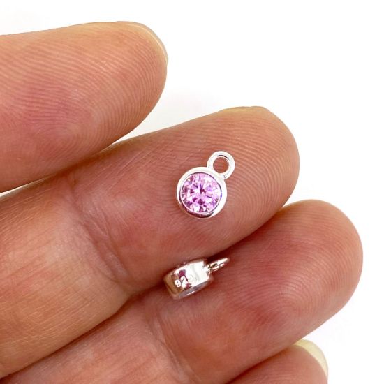 wholesale pink birthstone cz bezel charm