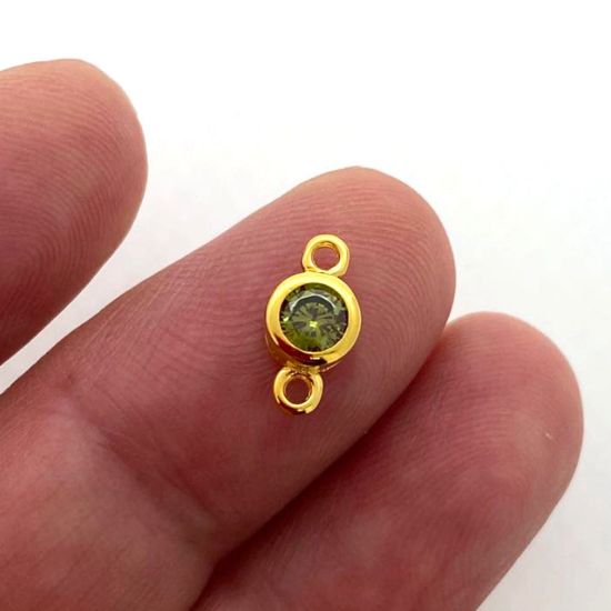 Wholesale Gold over Sterling Silver Fancy Bezel Birthstone Connector- 4mm Tiny Round Connector with CZ Stone Grade AAAA