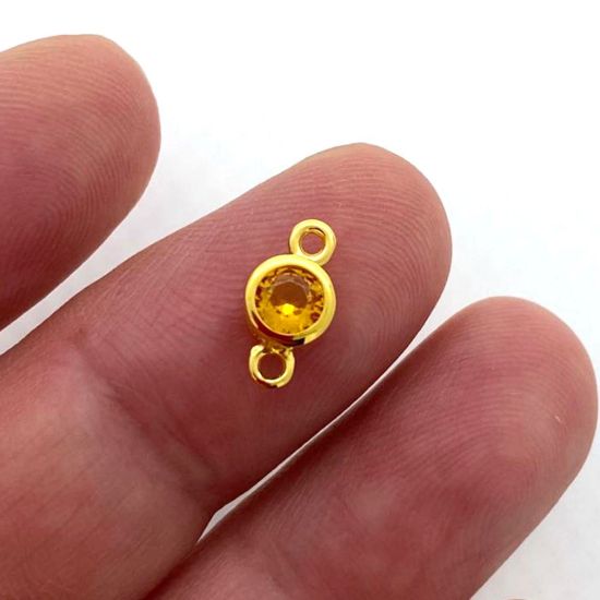 Wholesale Gold over Sterling Silver Fancy Bezel Birthstone Connector- 4mm Tiny Round Connector with CZ Stone Grade AAAA