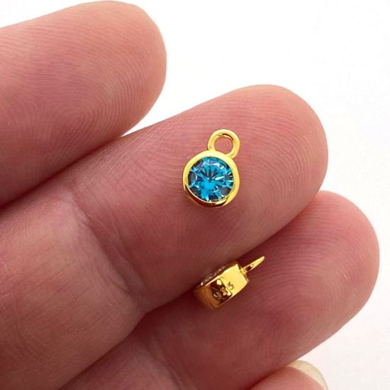 Wholesale Gold over Sterling Silver Fancy Bezel Birthstone Charm Pendant - 4mm Tiny Round Charm with CZ Stone Grade AAAA