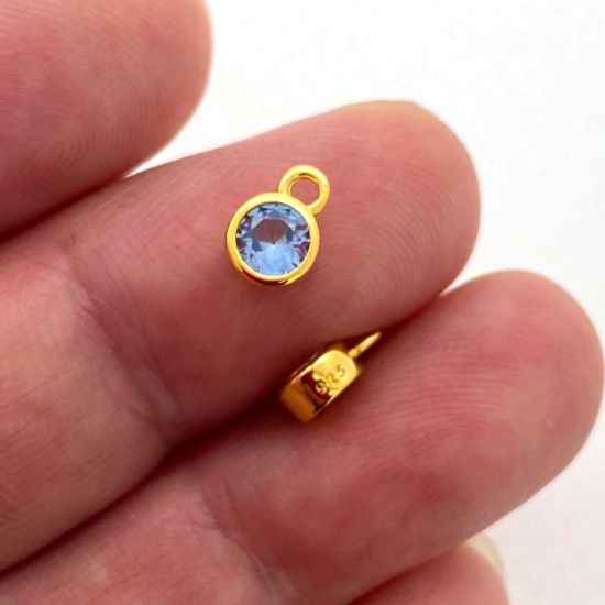 Wholesale Gold over Sterling Silver Fancy Bezel Birthstone Charm Pendant - 4mm Tiny Round Charm with CZ Stone Grade AAAA