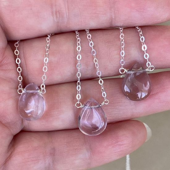 Wholesale Adjustable Sterling Silver Natural Amethyst Pendant Necklace - 16" +2"
