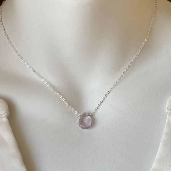 Wholesale Adjustable Sterling Silver Natural Amethyst Pendant Necklace - 16" +2"