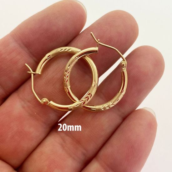Wholesale 14K Solid Gold Textured Hoop Earrings  - Hollow Light Weight Hoops  (Sold per pair)