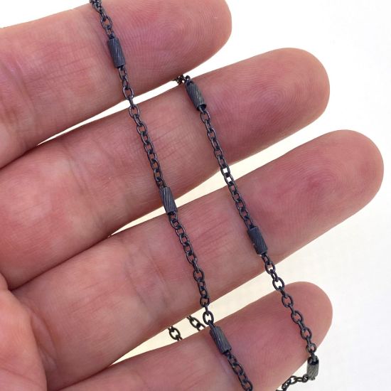 Wholesale Black Oxidized Sterling Silver Bulk Chain - 4mm Textured Bar Satellite Chain (Sold per foot)