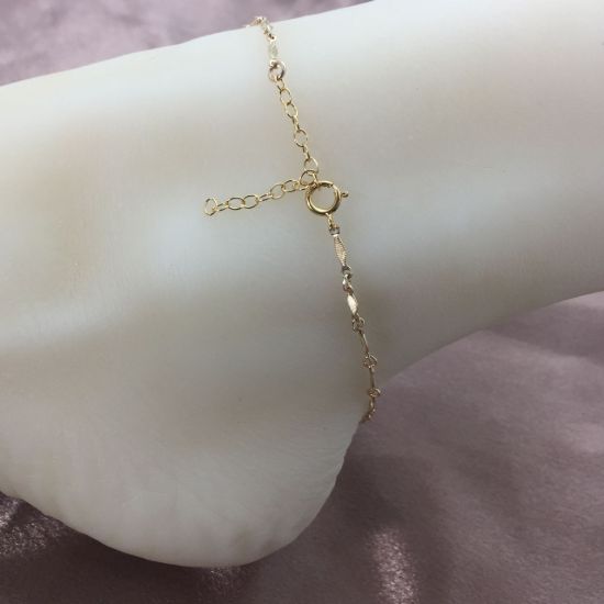 Wholesale 1/20 Gold Filled Finished Adjustable Chain Bracelet and Anklet- Textured Dapped Bar Chain