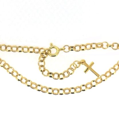 Wholesale Gold over Sterling Silver Finished Adjustable Chain Bracelet and Anklet with Cross -3.5mm Rolo Chain