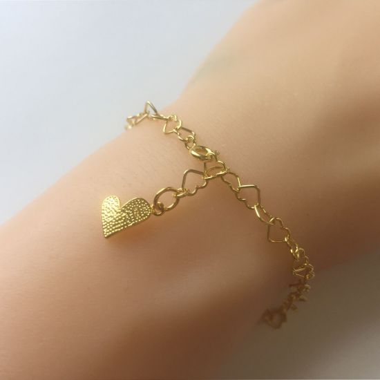 Wholesale Gold over Sterling Silver Finished Adjustable Chain Bracelet and Anklet  - Heart Link Chain