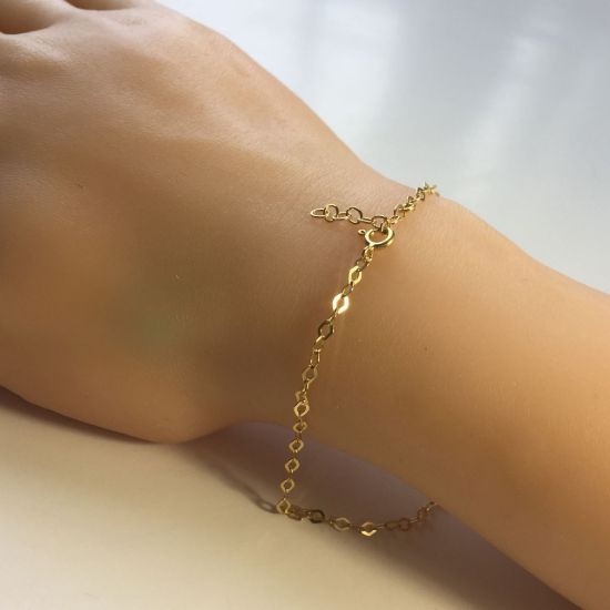 Wholesale Gold over Sterling Silver Finished Adjustable Chain Bracelet and Anklet with Extender - 3mm Diamond Shape Flat Chain