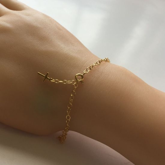 Wholesale Gold over Sterling Silver Finished Adjustable Chain Bracelet and Anklet with cross - Round Oval Cable Chain