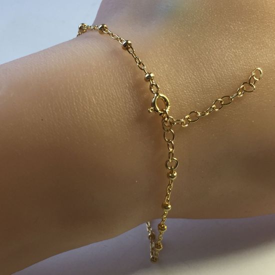 Wholesale Gold over Sterling Silver Finished Adjustable Chain Bracelet and Anklet with Extender - 2.5mm Ball Satellite Chain