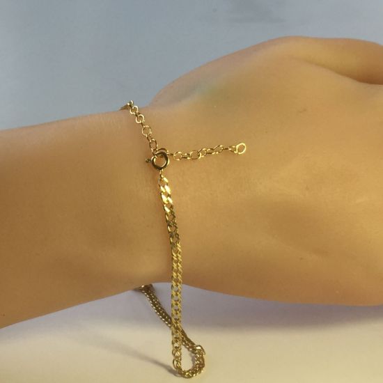 Wholesale Gold over Sterling Silver Finished Adjustable Chain Bracelet and Anklet  -  Double Diamond Cut Curb Chain