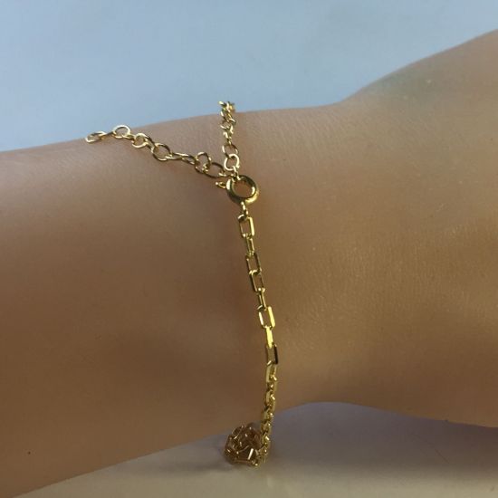 Wholesale Gold over Sterling Silver Finished Adjustable Chain Bracelet and Anklet  - Diamond Cut Box Chain