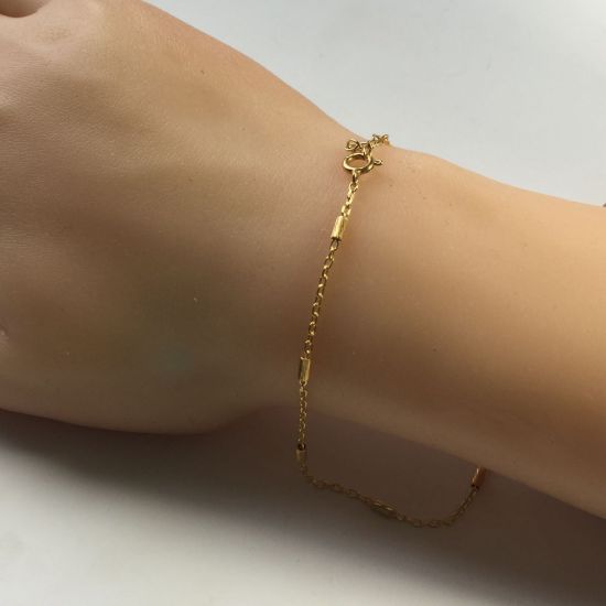 Wholesale Gold over Sterling Silver Finished Adjustable Chain Bracelet and Anklet  - Textured Bar Satellite Chain