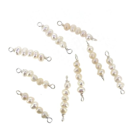 Wholesale Sterling Silver Freshwater 3mm Seed 5 Pearl Connectors - 19mm (sold per piece)