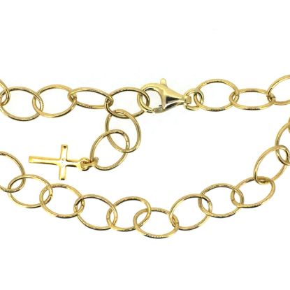 Wholesale Gold over Sterling Silver Finished Adjustable Chain Bracelet and Anklet with Extender - Big Oval Cable Chain