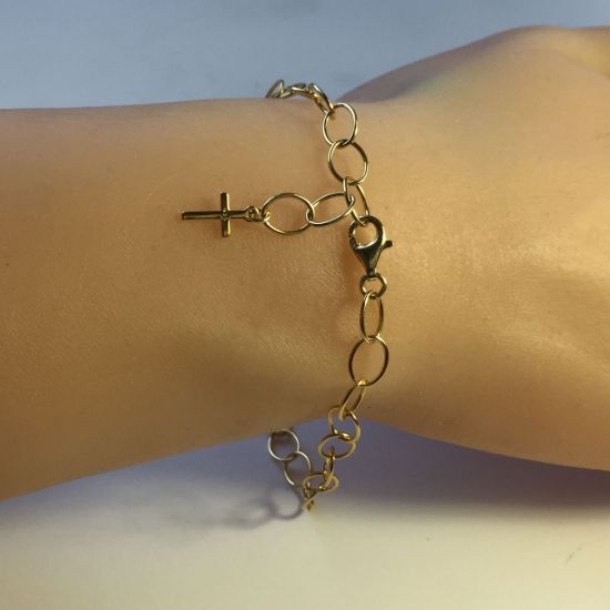 Wholesale Gold over Sterling Silver Finished Adjustable Chain Bracelet and Anklet with Extender - Big Oval Cable Chain