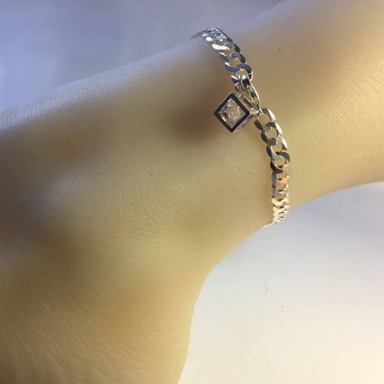 Wholesale Sterling Silver Basic Adjustable Chain Anklet and Bracelet- Chunky Curb Chain with Diamond Cube