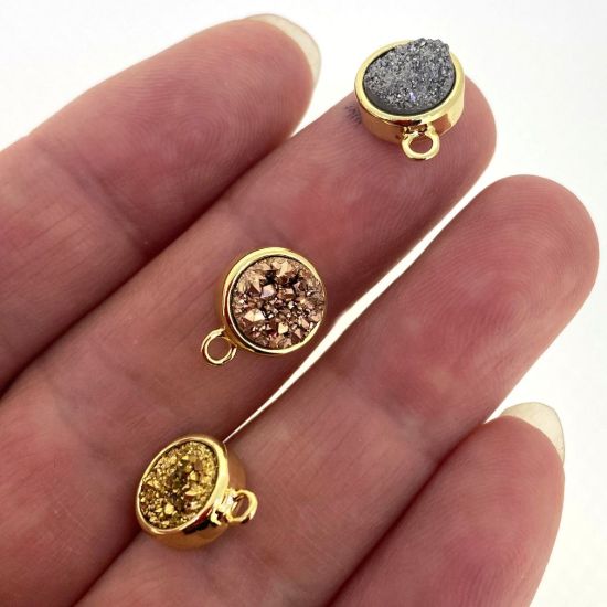 Wholesale Gold Plated Bezel Round Rainbow Titanium Druzy Charm