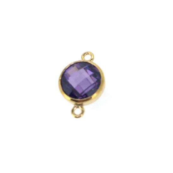 Wholesale 1/20 14k Gold Filled Fancy Bezel Birthstone Connector-Tiny Round Connector with CZ Stone Grade AAA- 6mm