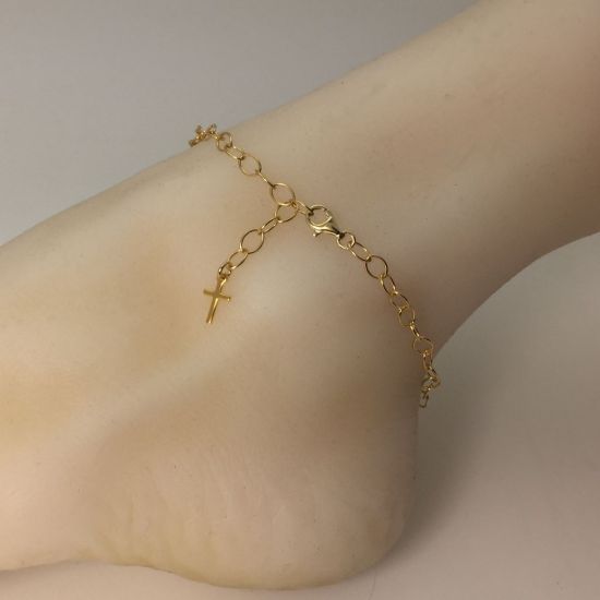 Wholesale Gold over Sterling Silver Finished Adjustable Chain Bracelet and Anklet  -  4mm Thick Oval Cable Chain