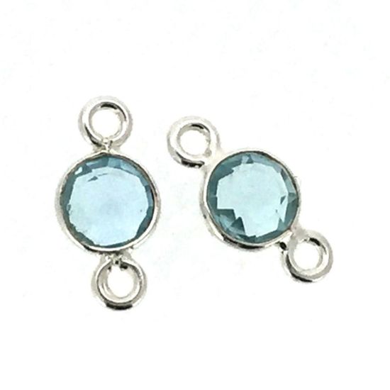Wholesale Sterling Silver Bezel Gemstone Connectors- 6mm Faceted Coin Shape - Blue Topaz- December Birthstone