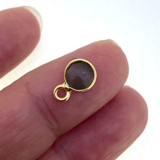 Wholesale Bezel Charm Pendant - Gold Plated Sterling Silver Charm - Grey Monalisa - Tiny Circle Shape - 7mm