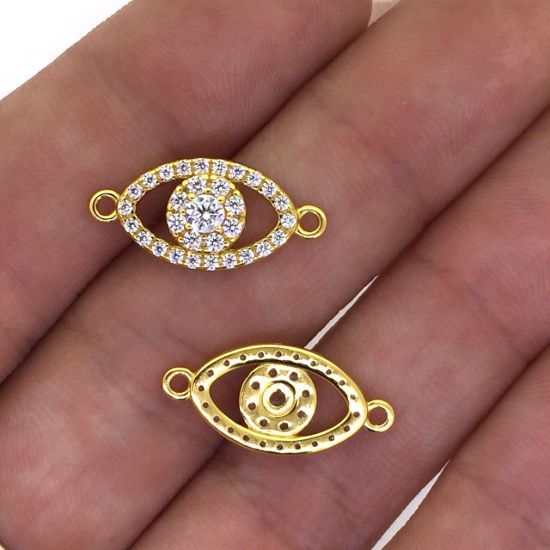 Gold over Sterling Silver Evil Eye Charm with CZ stones 15*9mm