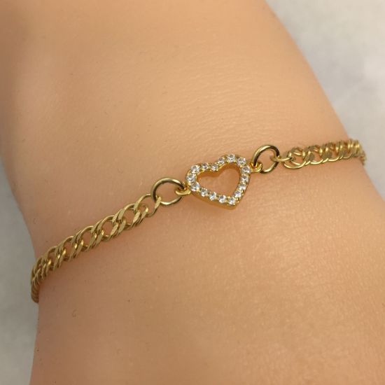 Gold Over Sterling Silver Heart Charm with CZ stones 8*7mm